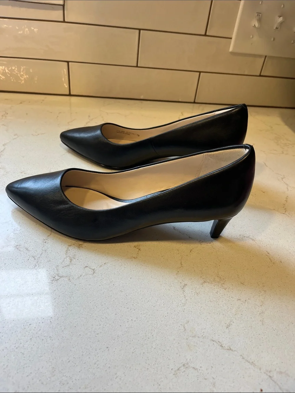Cole Haan Black Leather Pointed-Toe Kitten Heels